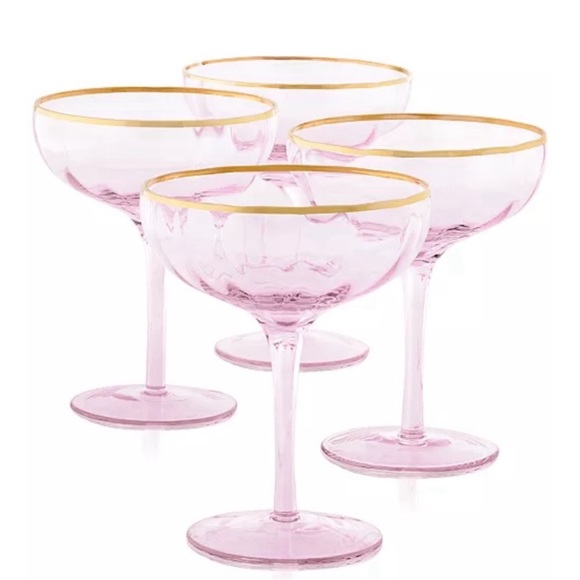 Martha Stewart Other - Martha Stewart 4 Piece pink Coupe Glasses with gold trim